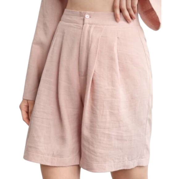 NIA ASH PINK LINEN BLEND TROUSER SHORTS SIZE SMALL - Picture 1 of 13